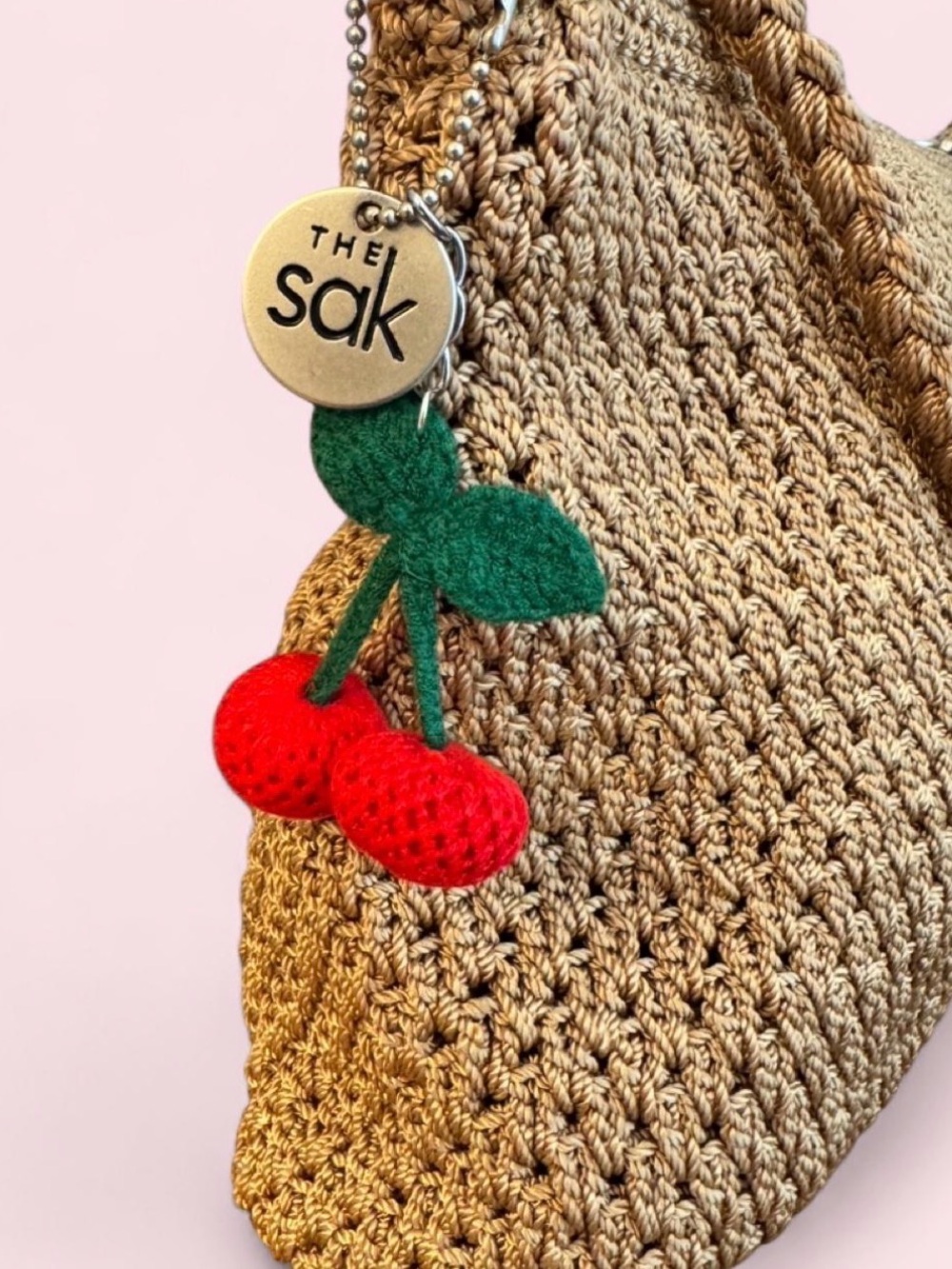 The Sak Gold Crochet Shoulder Bag w/BONUS Crocheted Cherries 🍒 Bag Charm/Keyring - Picture 3 of 9